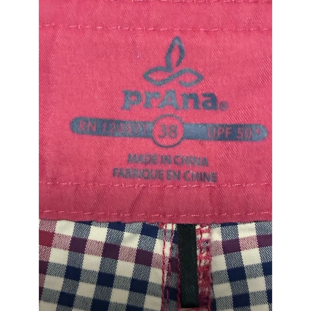 Prana Men’s Check Plaid Red And Blue Swim Trunks/Shorts Size 38 UPF 50+